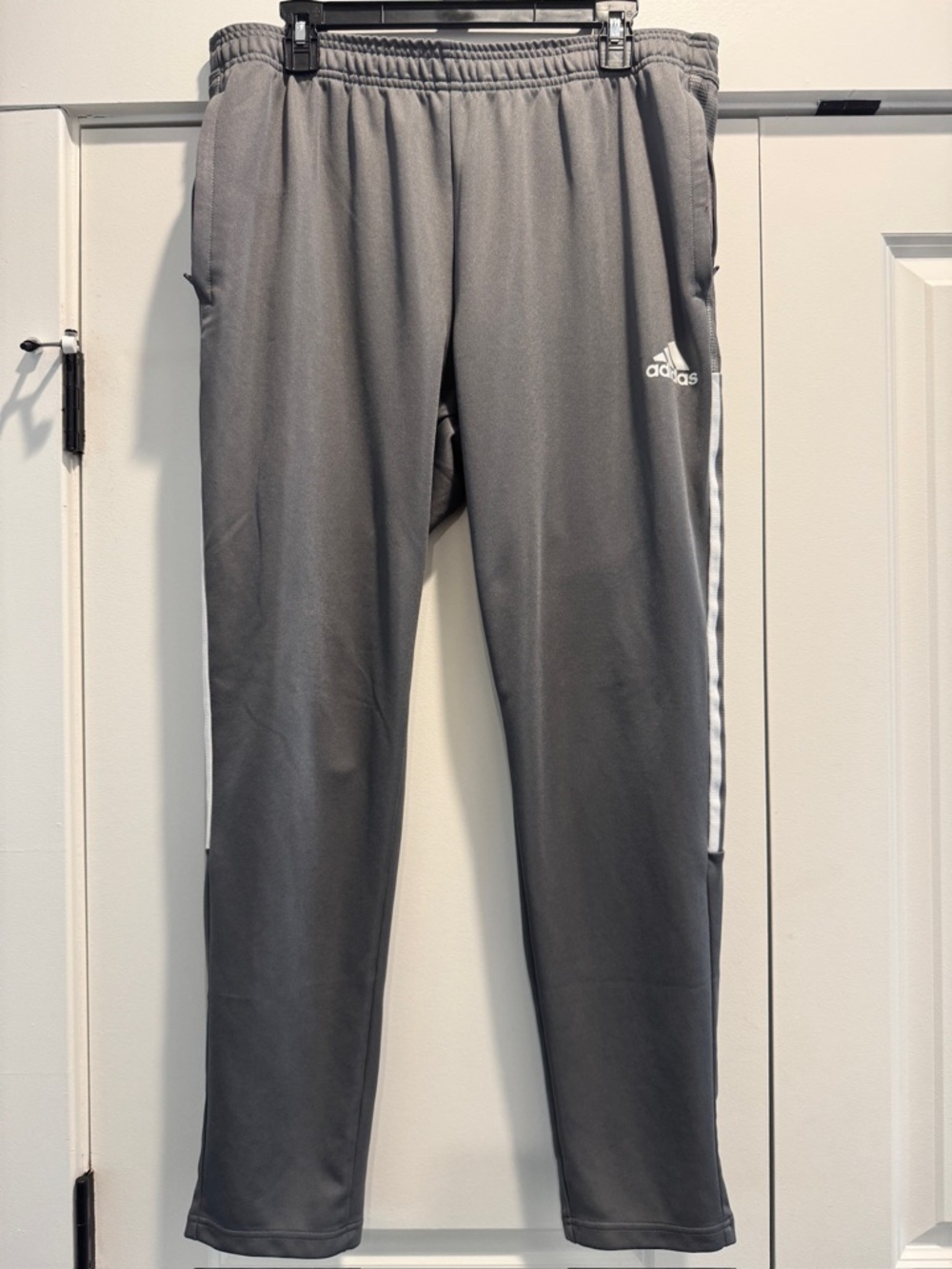 Adidas Gray Track Pants with Side Stripes